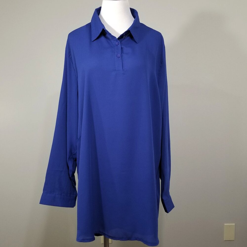 NWT Zanzea Collection Womens 24W Blouse Smock Side Pocket Long Sleeve Royal Blue